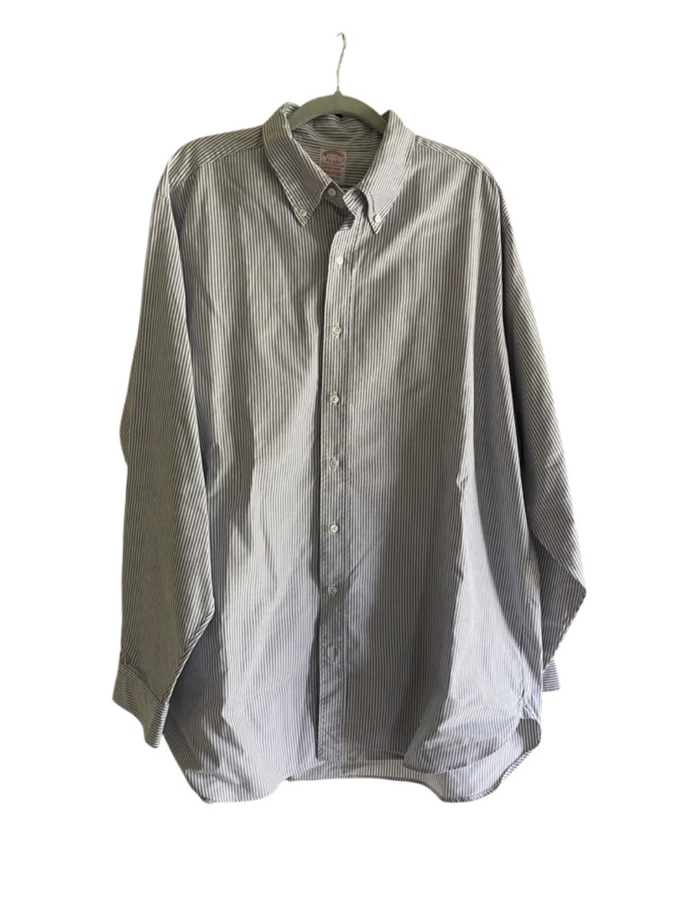 Brooks Brothers Blue White Pinstripe Dress Shirt 17.5 36 Traditional Fit